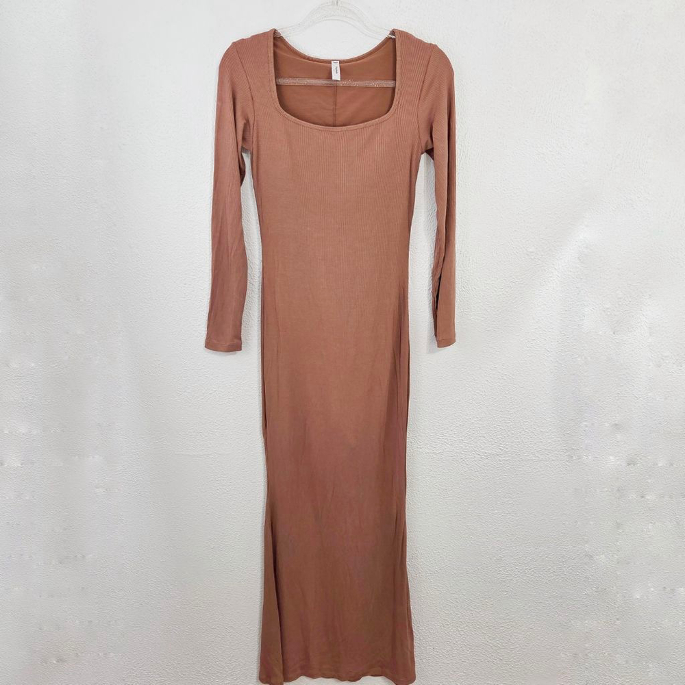 Popilush Shapewear Square Neck Long Sleeve Slimming Modal Maxi Dress brown XL NW - Picture 3 of 8